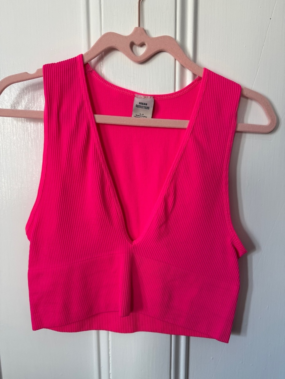 Urban Outfitters Hot Pink Ribbed V-Neck Crop Tank